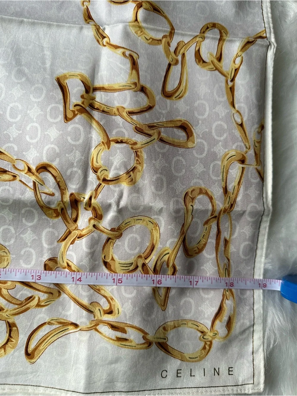 Celine Paris Vintage Gold Chain Monogram Square Scarf 19x19
